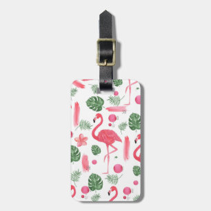 Elegantes rosa Aquarell tropisches Flamingo Blumen Gepäckanhänger