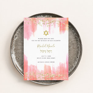 Elegantes Rosa-Aquarell und Gold Bat Mizwa Save The Date