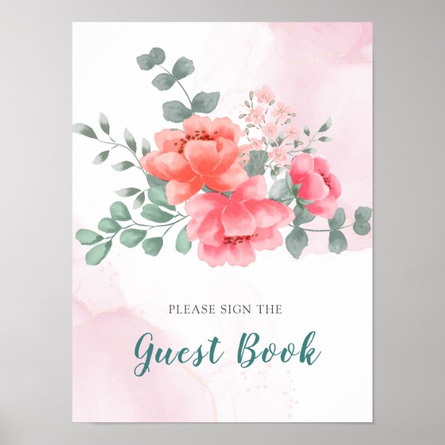 Elegantes Rosa Aquarellbuch Poster (Vorne)