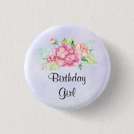 Elegantes Rosa Aquarellfarben Blume Bunch Geburtst Button