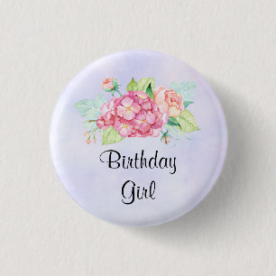 Elegantes Rosa Aquarellfarben Blume Bunch Geburtst Button