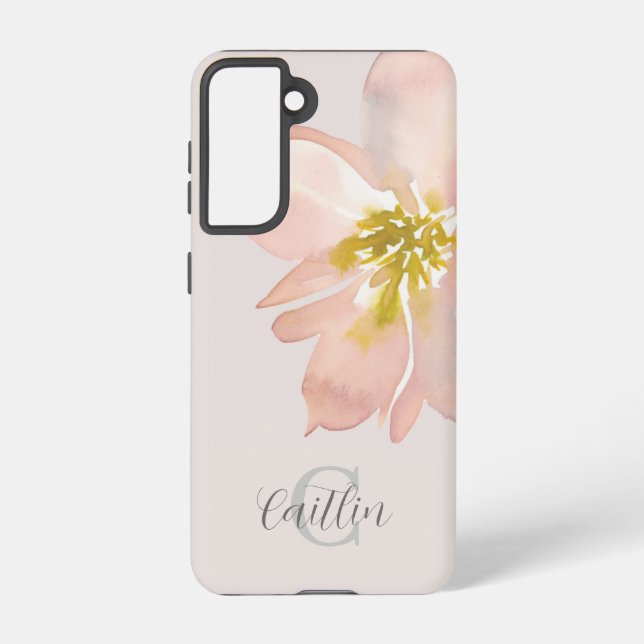 Elegantes Rosa Aquarellfarben-Monogramm Samsung Galaxy Hülle (Rückseite)