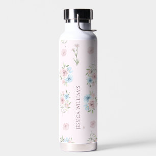 Elegantes Rosa Aquarellfarben-Monogramm Trinkflasche