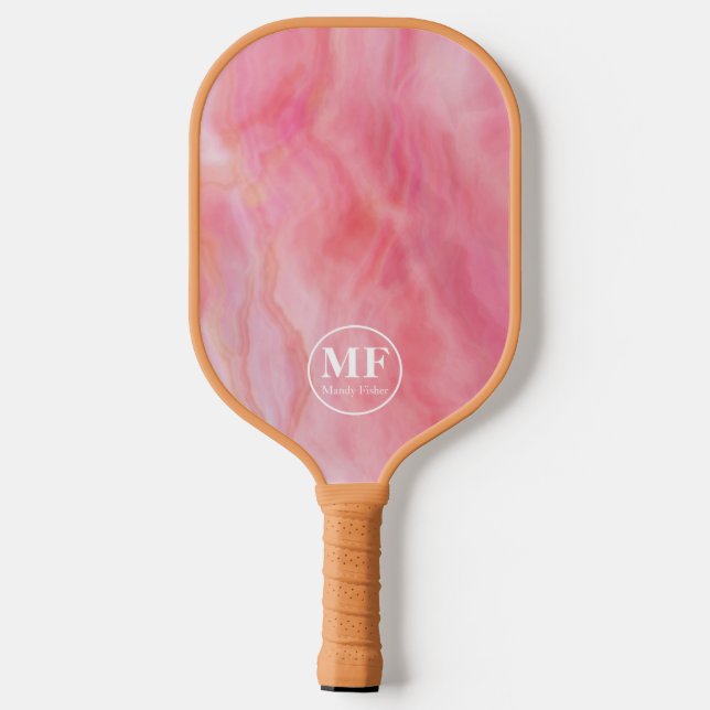 Elegantes rosa Aquarellmuster - Monogramm Pickleball Schläger (Rückseite)