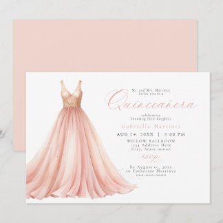 Elegantes Rosa Ätherisches Kleid Quinceanera Einladung