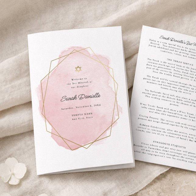 Elegantes rosa Bat-Mizwa-Programm aus gefaltetem P Flyer (Von Creator hochgeladen)