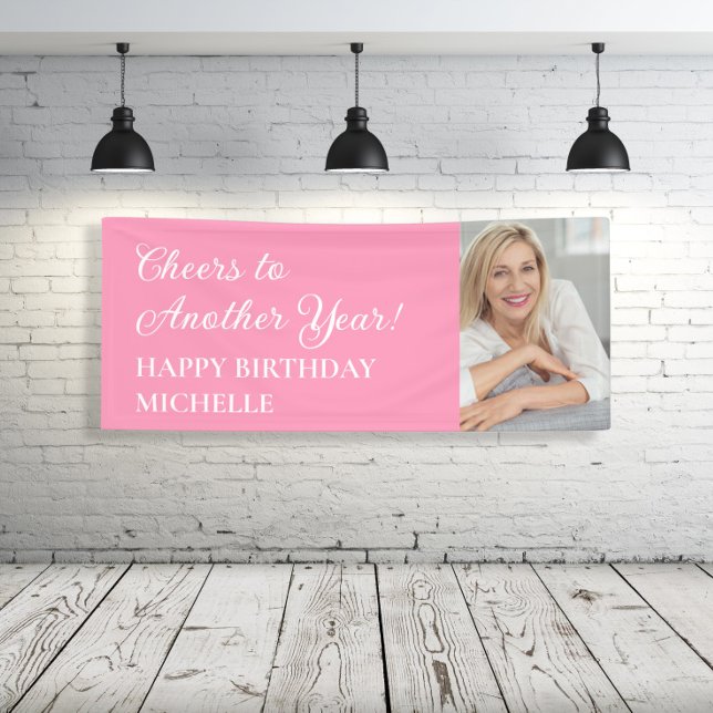 Elegantes rosa Beifall Ein anderes Jahr Geburtstag Banner (Pink "Cheers to another year, Happy Birthday" photo banner)