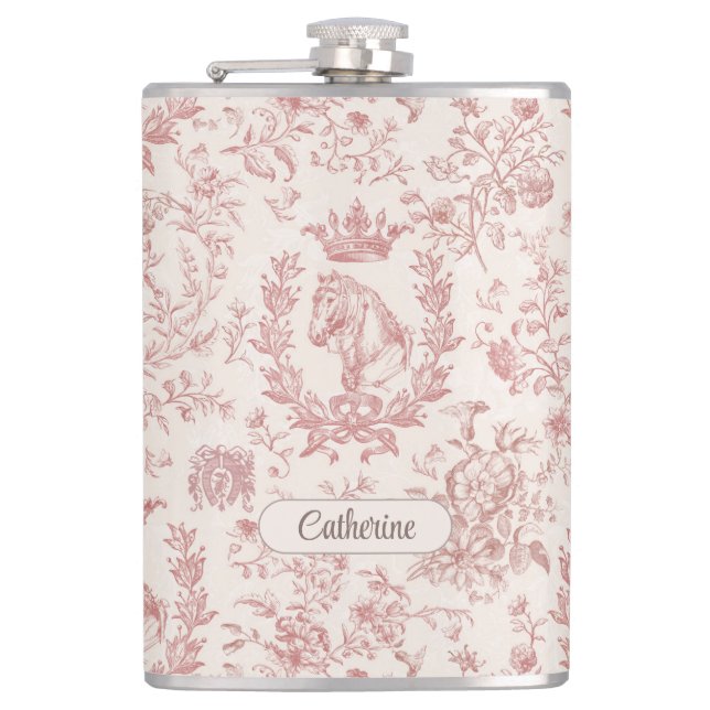 Elegantes Rosa Beige Reittiere Name der Florentine Flachmann (Vorderseite)