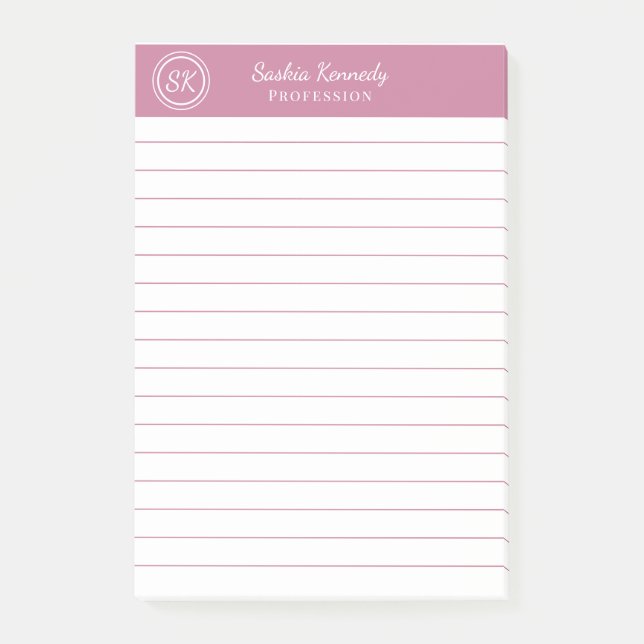 Elegantes, rosa Berufliches Monogramm-Geschäft Post-it Klebezettel (Vorderseite)