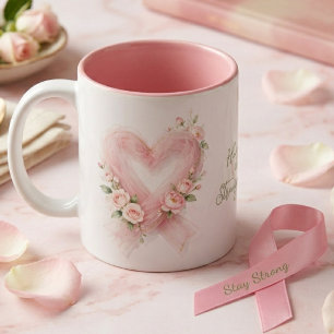 Elegantes Rosa-Bewusstseinsband-Herz-Blumenmuster  Zweifarbige Tasse