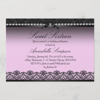 Elegantes Rosa & Black Lace 16 . Geburtstag Einlad Einladung