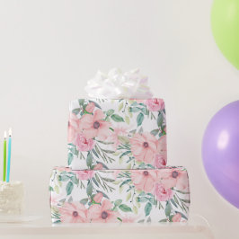Elegantes Rosa Blätter Aquarellfarben Weiß Geschenkpapier