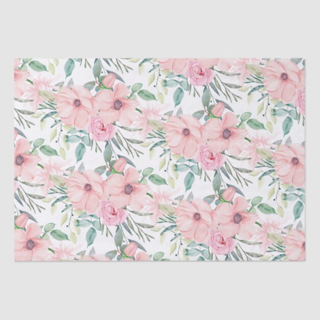 Elegantes Rosa Blätter Aquarellfarben Weiß Seidenpapier (Vorderseite)