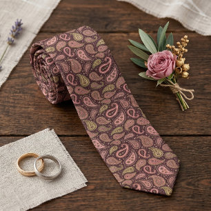 Elegantes Rosa-Blattgrün-Dunkelbraun Paisley Krawatte