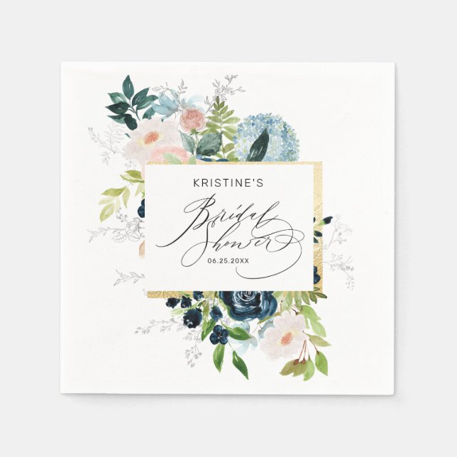 Elegantes Rosa Blau Rose Wasserfarbenes Brautparty Serviette (Vorderseite)