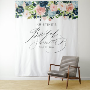 Elegantes Rosa-Blau-Rosen-Blumen-Hochzeitsbrause-S Wandteppich