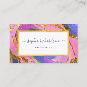 Elegantes Rosa Blau und Gold Geode Visitenkarte