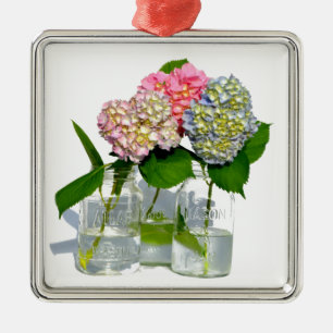 Elegantes rosa blaues grünes Hydrangea Silbernes Ornament