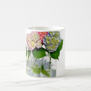 Elegantes rosa blaues grünes Hydrangea Tasse