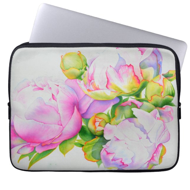 Elegantes rosa, blühendes Aquarellbild Laptopschutzhülle (Vorderseite)