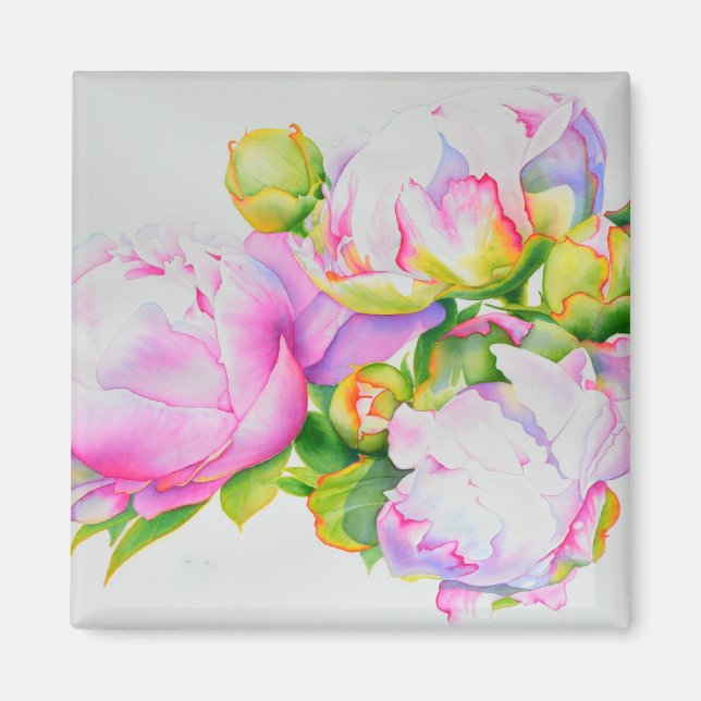 Elegantes rosa, blühendes Aquarellbild Magnet (Vorne)