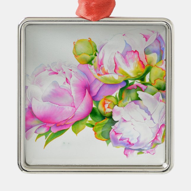 Elegantes rosa, blühendes Aquarellbild Ornament Aus Metall (Vorne)