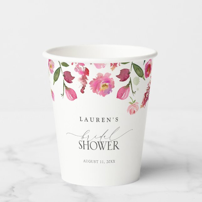 Elegantes rosa Blume Brautparty Pappbecher (Vorderseite)