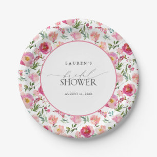 Elegantes rosa Blume Brautparty Pappteller