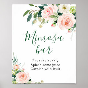 Elegantes Rosa Blume Mimosa Bar Wedding Sign Poster