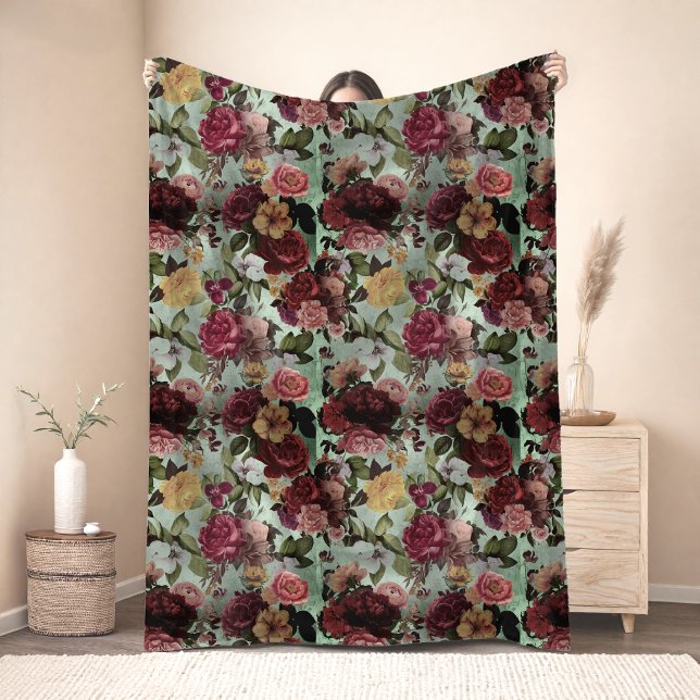 Elegantes rosa Blumen Aqua Muster Fleecedecke (Von Creator hochgeladen)
