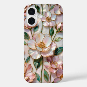 Elegantes rosa Blumen- Buntglas-Handyhülle iPhone 16 Hülle