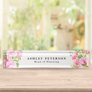 Elegantes rosa Blumen-Design Namensplakette
