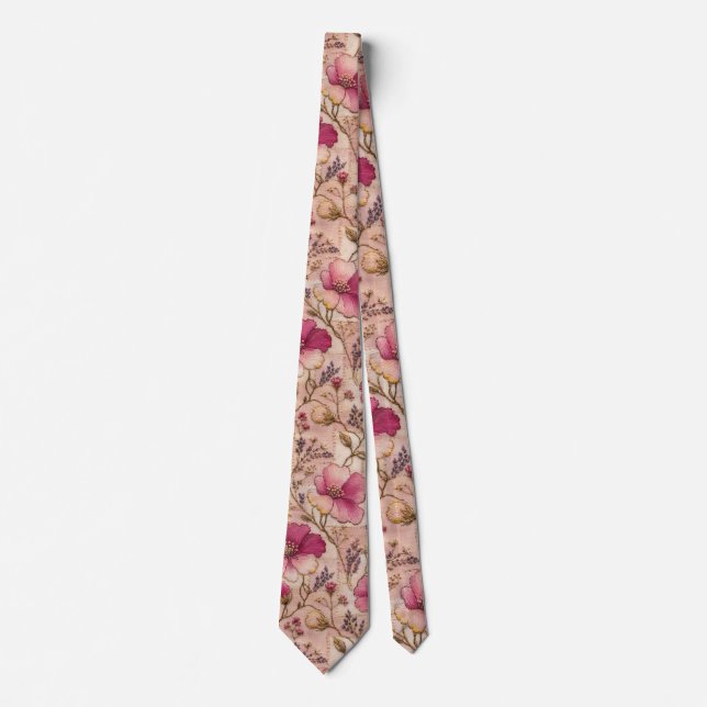 Elegantes rosa Blumen-Gartenmuster Krawatte (Vorderseite)