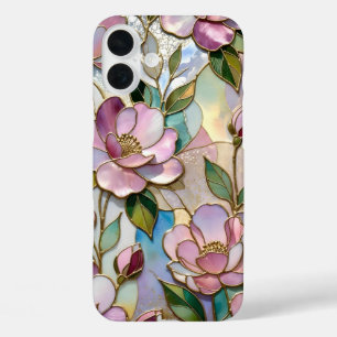 Elegantes rosa Blumen iPhone Case Buntglas