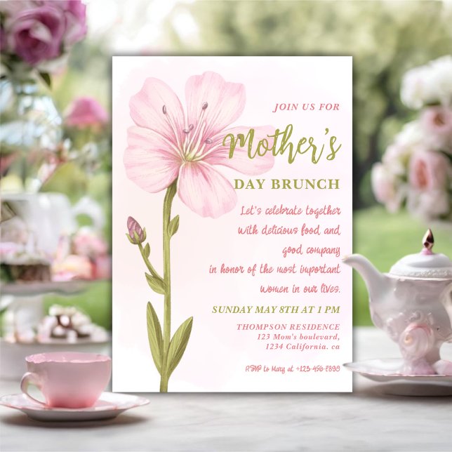 Elegantes rosa Blumen-Muttertags-Brunch Einladung (Von Creator hochgeladen)