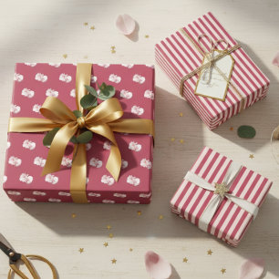 Elegantes rosa Blumen- und Streifen-Geschenkpapier Geschenkpapier Set