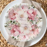 Elegantes rosa Blumenbaby in Bloom Girl Baby Showe Pappteller<br><div class="desc">Pink Baby In Bloom Girl Baby Duschpapier Teller mit schönen rosa blumengeschmückten Blume und Grünpflanzen sowie moderne Kalligraphie.</div>