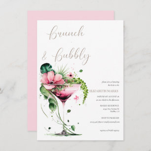 Elegantes rosa Blumenbrunch & Bubbly Brautparty Einladung