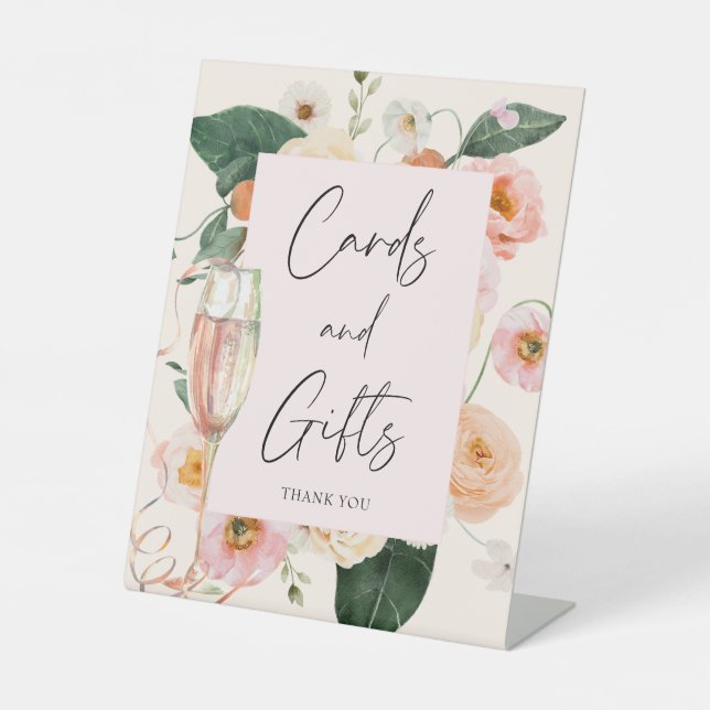 Elegantes rosa Blumenbrunch & Bubbly Brautparty Sockelschild (Vorderseite)