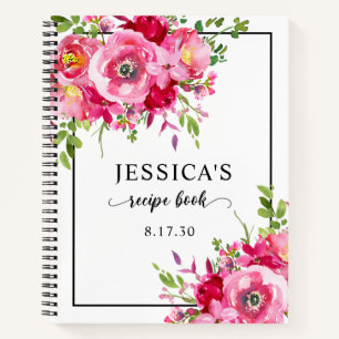 Elegantes rosa Blumendusche Rezept Notizbuch