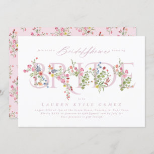 elegantes rosa Blumenfeder BRIDE Brautparty Einladung