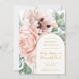 Elegantes Rosa Blumengarten   Hochzeitsempfang Einladung