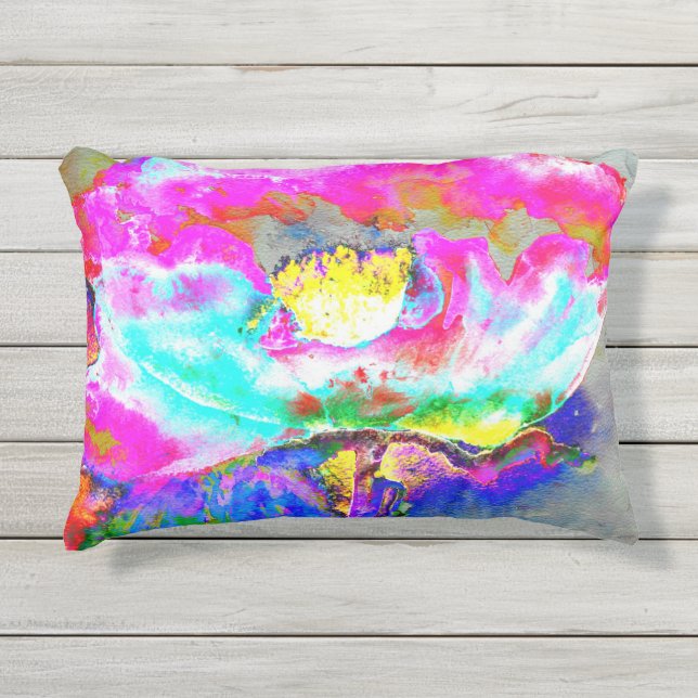 Elegantes rosa Blumengemälde Mohnfarben Kissen Für Draußen (Vorderseite)