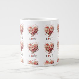 Elegantes rosa Blumenherz Romantischer Valentinsta Jumbo-Tasse