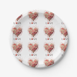 Elegantes rosa Blumenherz Romantischer Valentinsta Pappteller