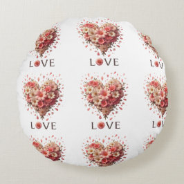 Elegantes rosa Blumenherz Romantischer Valentinsta Rundes Kissen