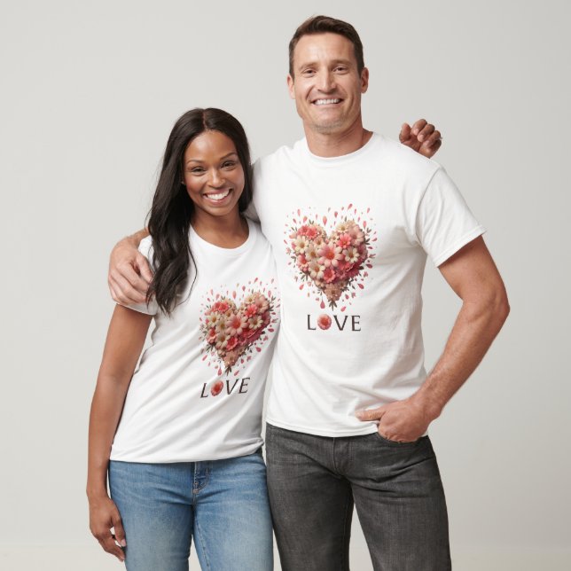 Elegantes rosa Blumenherz Romantischer Valentinsta T-Shirt (Unisex)