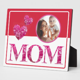 Elegantes Rosa Blumenherzen "MAMA" Foto Rot Weiß Fotoplatte