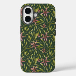 Elegantes rosa Blumenmuster auf dunklem Hintergrun iPhone 16 Hülle