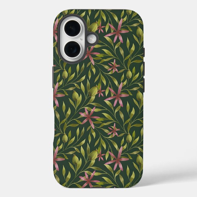 Elegantes rosa Blumenmuster auf dunklem Hintergrun Case-Mate iPhone Hülle (Rückseite)